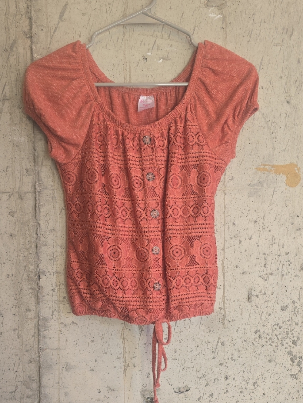 NOBO Coral Crochet-Front Button Short Sleeve Top